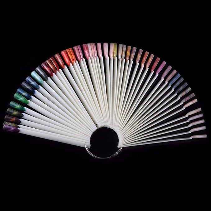 JASSINS 50 Pcs Nail Swatch Sticks with Ring, Fan-shaped Nail Art Polish Practice Display Tips Nail Sample Sticks, Nail Practice Color Display Polish Board