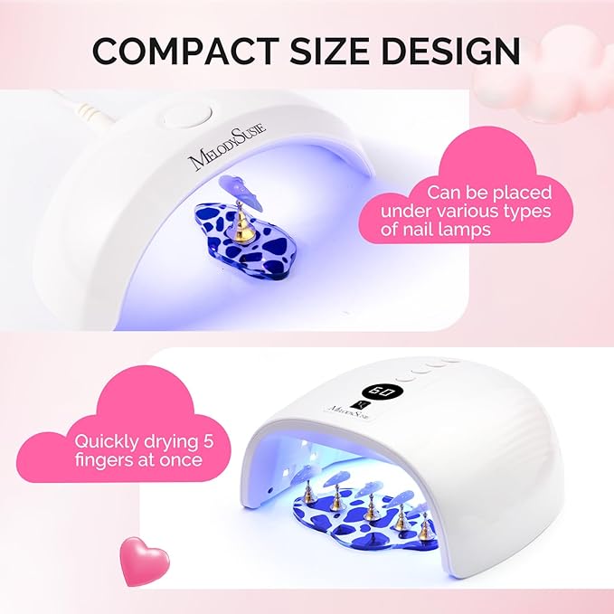 MelodySusie Update Nail Stand for Press Ons, 2 Spotted Cloud Magnetic Bases for Practice Painting Display Practice with Brush Holder and Reusable Double-Sided Tape for Home DIY Salon Supplies