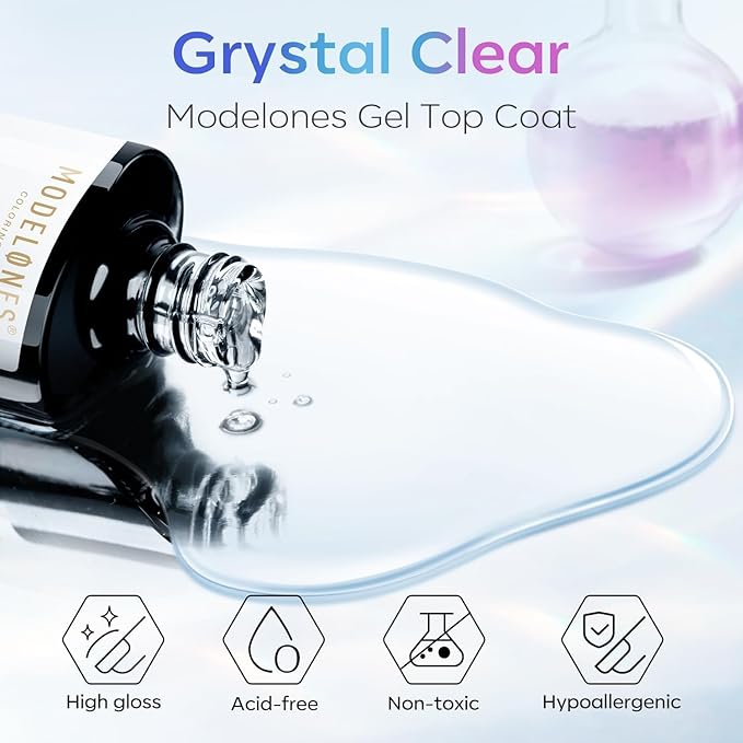 modelones Gel Top Coat, 2Pcs Clear Glossy Finish No Wipe Top Coat Winter Gel Nail Polish, Acrylic Nails Soak Off Nail Lamp Nail Art Home and Professional Manicure 10ML (Pack of 2)