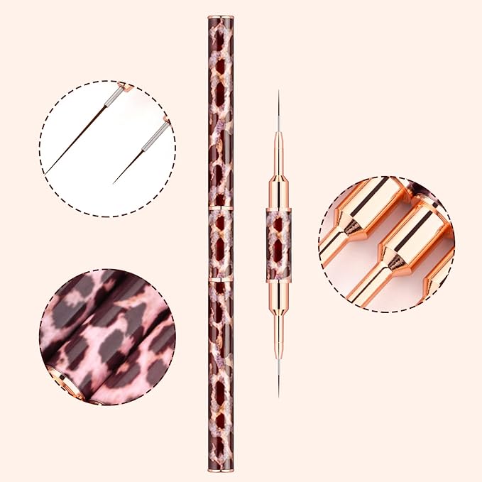 Nail Art Brushes - Double-Ended Nail Art Liner Brushes 10 Heads Striping Liner Brush Set Nail Design Brushes for Elongated Long Lines, Thin Details, Fine Drawing Nail Brushes for Nail Art, Striper Brushes Lengths 5/7/9/11/14/15/17/20/22/25mm