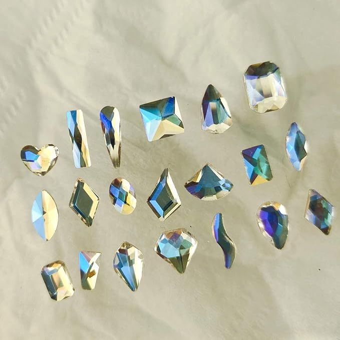 1000PCS Flat Back Gems 20 Shapes Crystal Rhinestones+1 Pick Up Pen Diamond-Shaped Rhinestone Luxury AB Glass 3D Crystals Decoration Gemstones Flat-Back Jewelry for Crafts Nail Art Shoes Bags DIY