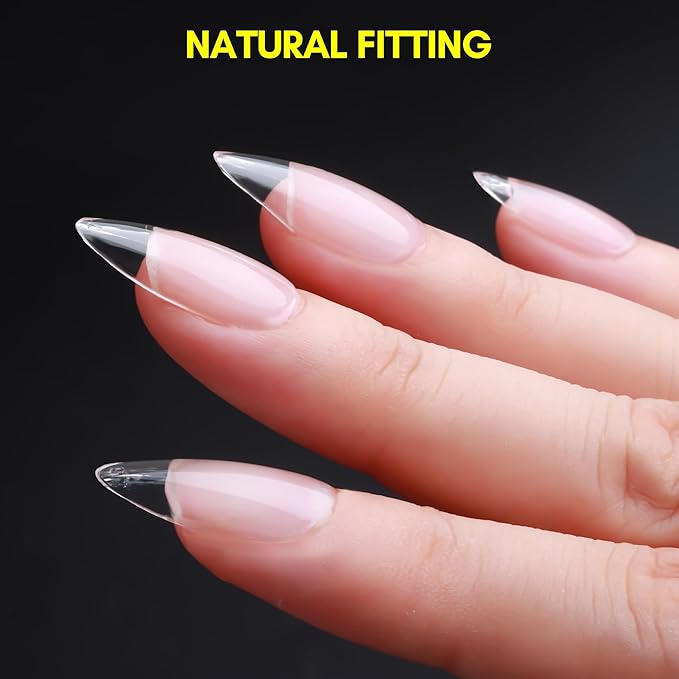 Makartt Almond Nail Tips: Medium Full Cover Fake Nails Half Matte Soft Clear Pre-shape Gel Nail Tips Acrylic False Nails, 12 Sizes French Press on Nail Extension Salon Home DIY 120pcs