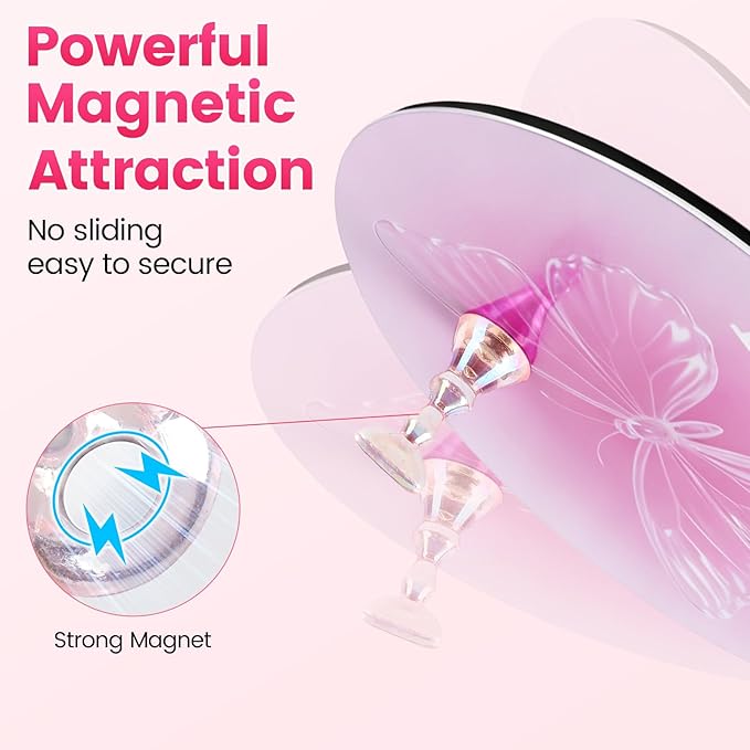 TADOPRO Nail Art Stand for Press Ons Fake Nail Tip Holder for Painting Nails Acrylic Nail Display Practice Kit with Magnetic Metal Base Nail Art Supplies Home DIY & Salon Use（pink01）