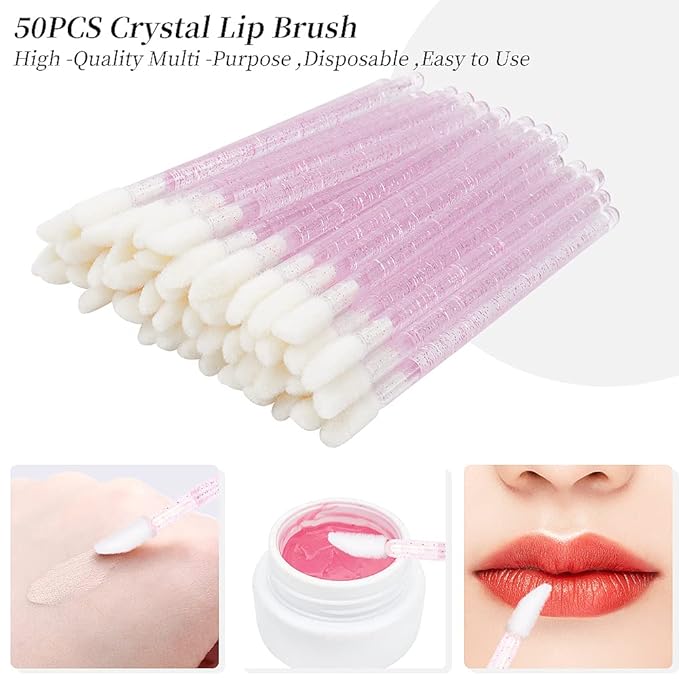 200Pcs Eyelash Extension Supplies Kit,Disposable Lash Spoolies Brushes Micro Swab Brushes Mascara Wand Lip Brushes for Eyelash Extension Tattoo Lipstick Applicator (Crystal Pink)