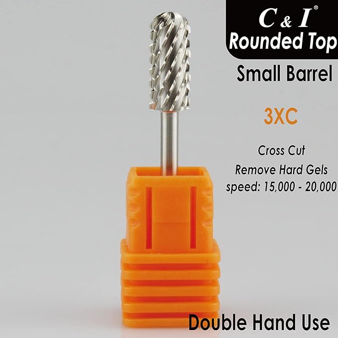 C & I Small Barrel Rounded Top Nail Drill Bit with Teeth on the Top, Professional Electric File for Manicure Drill Machine, Remove Nail Gels 3/32” (Triple Coarse -3XC)