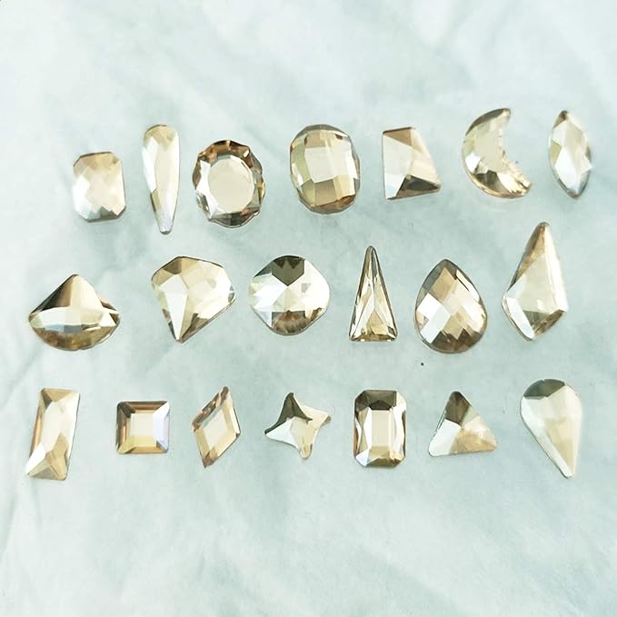 1000 Pcs Crystal Champagne Nail Art Rhinestone Accessories Flat Glass Stone Strass Mixed Shape DIY 3D Fingernail Decoration 20 Styles Flat- Back Nail Art Rhinestone With 1 Pick Up Pen In Clear Big Box