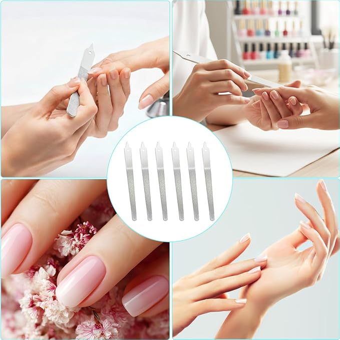 6PCS Diamond Nail File, Stainless Steel Diamond Dust Nail File for Natural Nails, Stainless Steel Fingernail Files for Salon Home(6 inch)