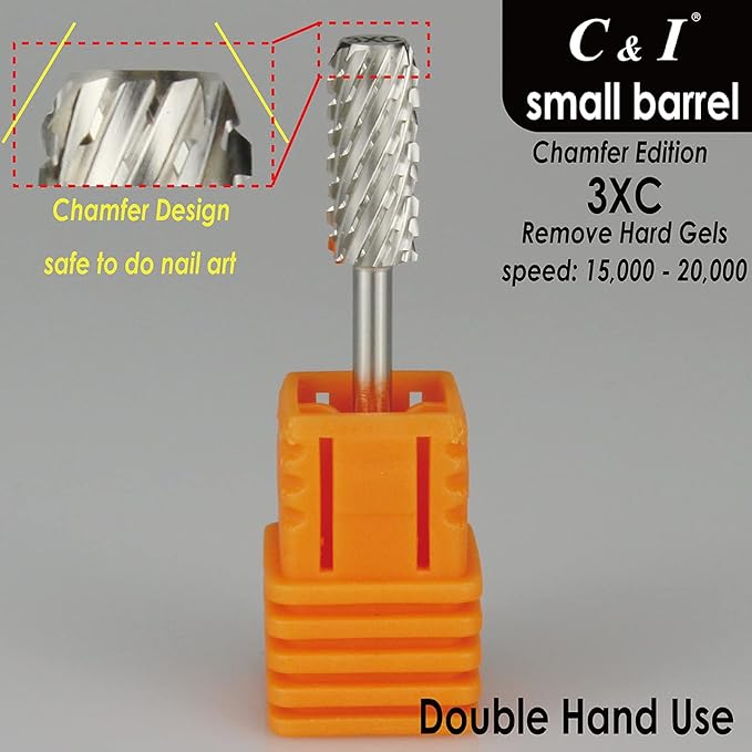 C & I Small Barrel Nail Drill Bit, Chamfer Edition, Professional Electric Nail File for Manicure Drill Machine, Remove Nail Gels, Acrylics, 3/32” (Triple Coarse -3XC)