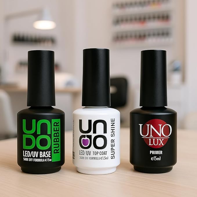 3-in-1 Rubber Base Coat + Super Shine Top Coat + Nail Primer Set – 15ML Each – Long-Lasting Gel Nail Polish System – UV LED Soak Off – Chip-Resistant, Smooth Finish