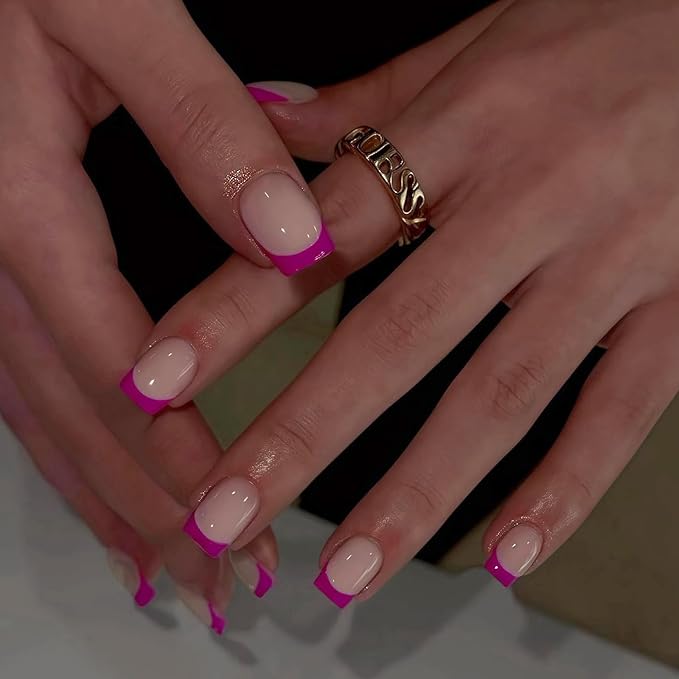 Purple Semi Cured Gel Nail Strips French Tip 20Pcs Magenta Clear UV Gel Nail Stickers Glossy Nails Polish Strips UV/LED Light Needed Self Adhesive Full Polish Nails Wraps for Women