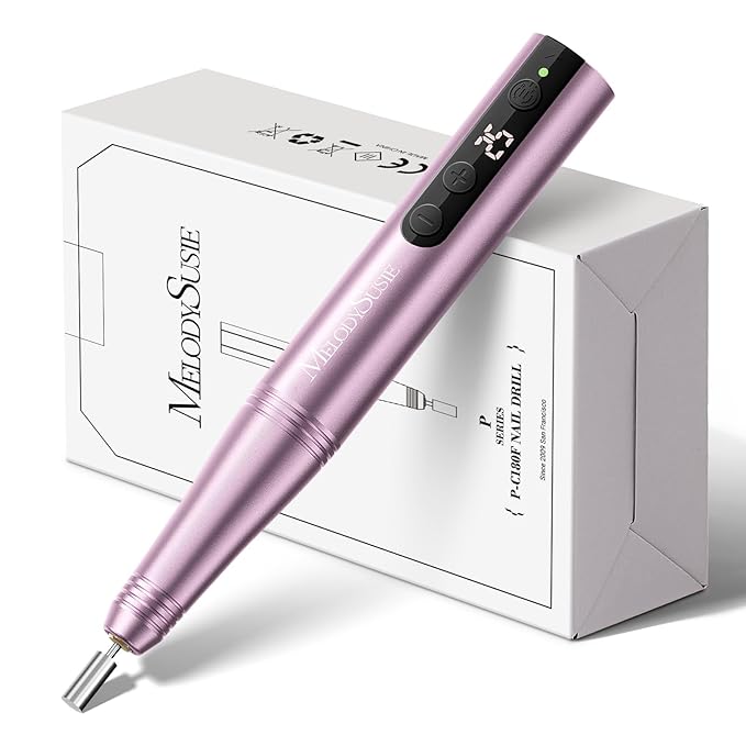 MelodySusie Pen-Shaped Portable Cordless Nail Drill, PC180F 25000RPM Rechargeable Electric File with LED Display for All Nail Care, Manicure Shaping & Acrylic Gel Removal for Nail Artists DIY at Home
