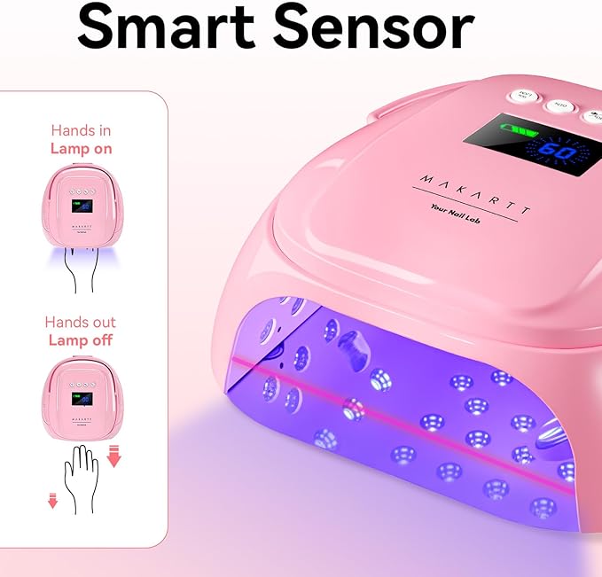 Makartt UV Nail Lamp – 30W Fast Curing UV Light with Handle Rechargeable Cordless Nail Dryer for Gel Nail Polish with 45 Beads Dual Lights 4 Timers LCD Smart Sensor for Nail Art Design(Pink)