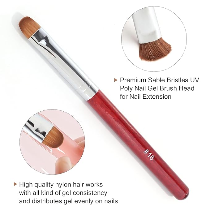 French Manicure Clean-Up Brush, French Gel Acrylic Nail Art Kolinsky Brush for Professional Manicure Cuticle Clean Up Nail Art Design, Red Wood Handle (16#)