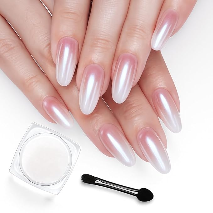 Beetles White Chrome Nail Powder for Gel Nail Pearl Mirror Effect Gel Polish Nails Glitter Manicure Holographic Pigment Crome Nail Powder Nails Art Design Gifts for Women