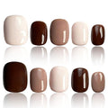 Press-On Nails, Fake Nails With Light Brown, Dark Brown, Beige, Brown Press On Nails, Short Nails, 25 PCS Handmade Nails