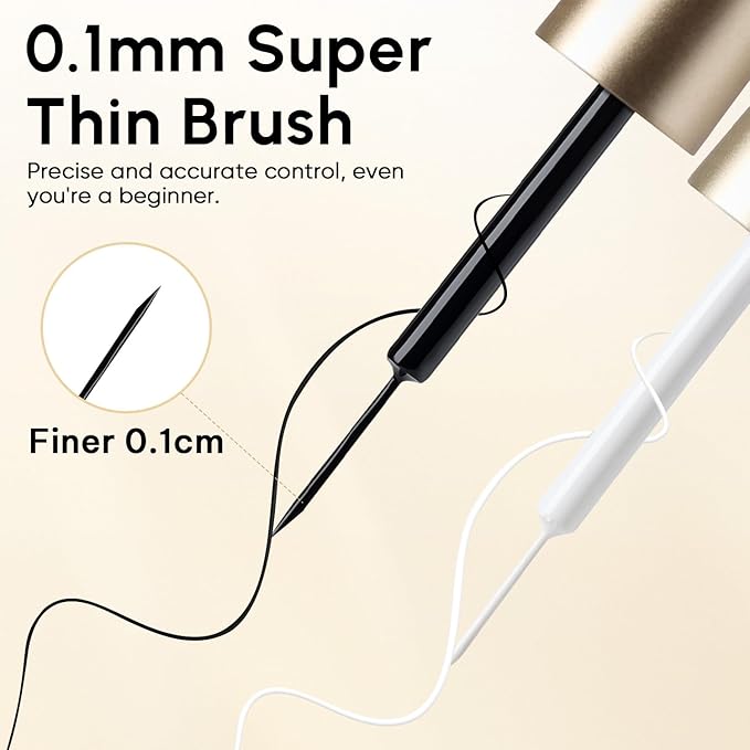 Nicedeco Gel Polish Nail Art Liner Gel 4 Colors, Hema Free, Cruelty Free, Vegan, Black White Metallic Nail Design for Chrome French Manicure