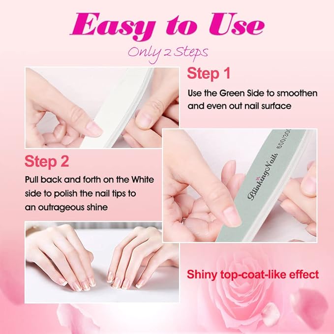 Nail Buffer Block - Natural & Acrylic Nails Buffer & Shine Kit - 600 & 3000 Grit - 10 Pcs