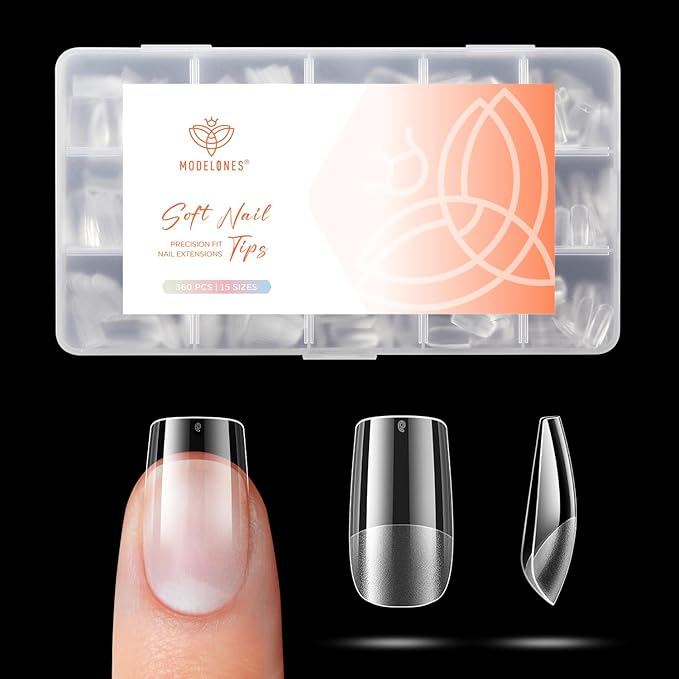modelones Short Square Gel Nail Tips, 360pcs Pre-etched Clear Fake Nails Press On Full Cover Half Matte 15 Sizes Acrylic Gel Tips for Extension Salon