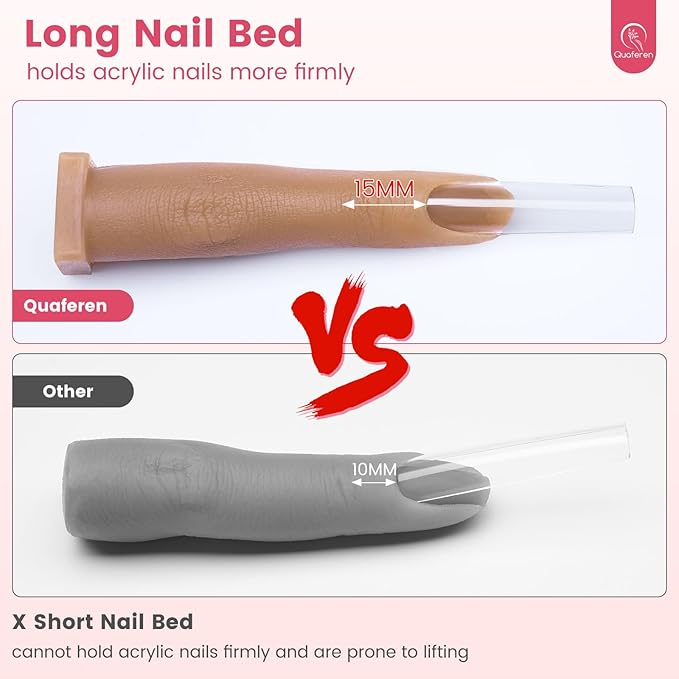 Deciniee Upgraded Square Base fake finger 2PCS Silicone Practice Fingers for Acrylic Nails Flexible Nail Practice Finger Soft Nail Training Model Mannequin Finger for DIY Nails Practice（N0.3）