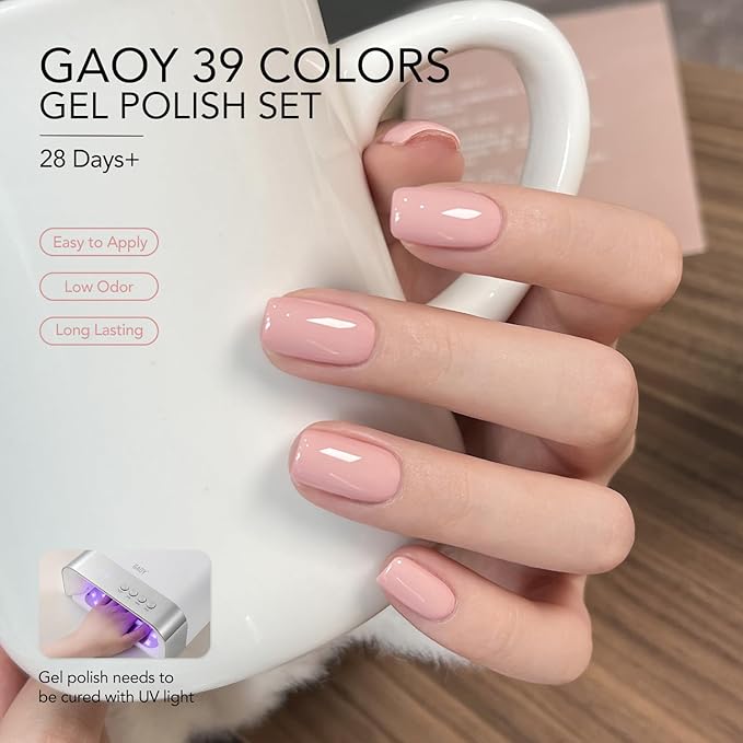 GAOY 42 Pcs Gel Nail Polish Kit, Bright Neon Colors Spring Summer Gel Nail Polish Set with Glossy & Matte Top Coat and Base Coat for Salon and DIY Manicure at Home