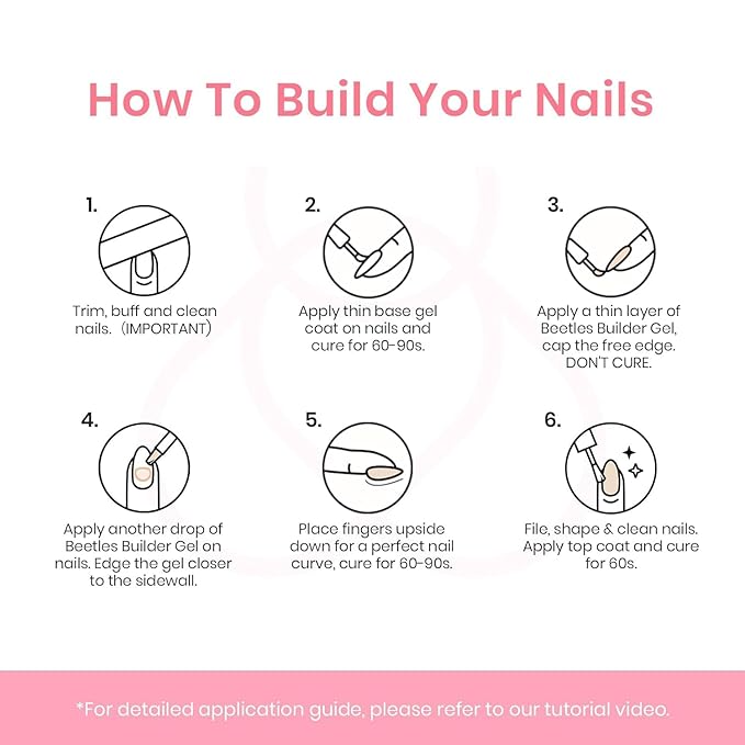 Beetles Builder Gel Set HEMA-Free-Peach Breeze 6 Colors 8 in 1 Strengthening Apex Building Nail Extension for Beginners DIY Salon at Home,Nude Builder Nail Gel,UV & LED Lamp Needed