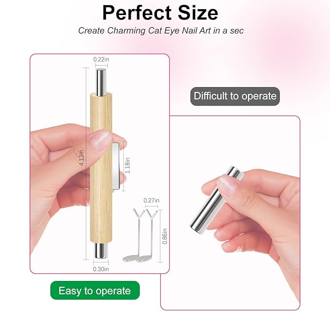 4-in-1 Cat Eye Nail Magnet Tool with Heart Shape, Magnetic Nail Art Pen Stick for 3D Cat Eye Gel Polish, DIY Nail Art Design, Salon and Home Manicure Supplies
