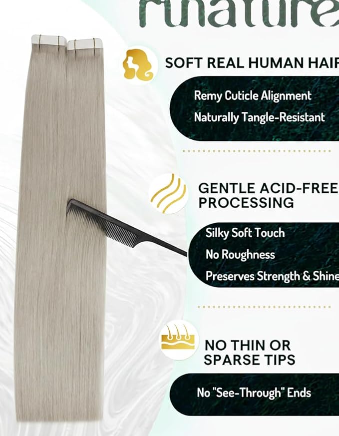 RUNATURE Tape in Hair Extensions Human Hiar Blonde Hair Extensions Tape Ins 28 Inch Long Tape in Extensions Human Hair Silky Remy Hair for Women 50g 20pcs #800 White Blonde