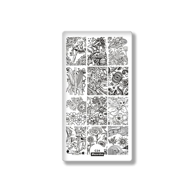Mezerdoo 10Pcs Animal Plants Fruits Nail Stamping Plates Flower Pretty Girl Multi Styles Nail Art Stamping Image Plate Cute Dogs Hippocampus Design Nail Stamp Template