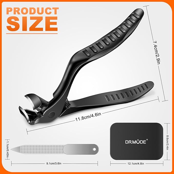 DRMODE Toenail Clippers for Seniors, Long Handled Angled Head Toe Nail Clippers for Thick Nails for Seniors with Wide Opening, Large Heavy Duty Finger Nail Clippers for Men Women with Catcher