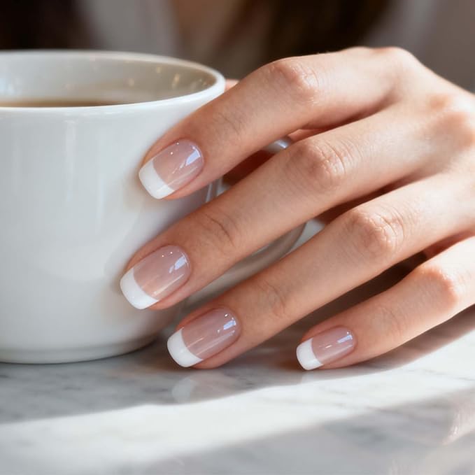Semi Cured Gel Nail Strips - White French Tip with Clear Base, 20 Pcs DIY at Home Nail Art, UV/LED Lamp Required, Beginner Friendly & Salon Quality Manicure