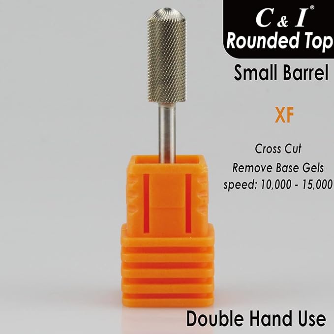 C & I Small Barrel Rounded Top Nail Drill Bit with Teeth on the Top, Professional Electric File for Manicure Drill Machine, Remove Nail Gels 3/32” (Extra Fine -XF)