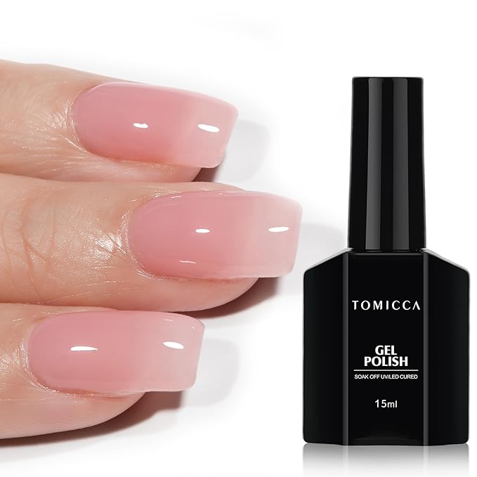 TOMICCA Jelly Pink Gel Nail Polish,15ml Clear Nude Pink Gel Polish,Soak Off Uv Led Cure Needed，Color Long Lasting Sheer Translucent Nail Art Manicure French Salon Diy Design Gifts For Woman