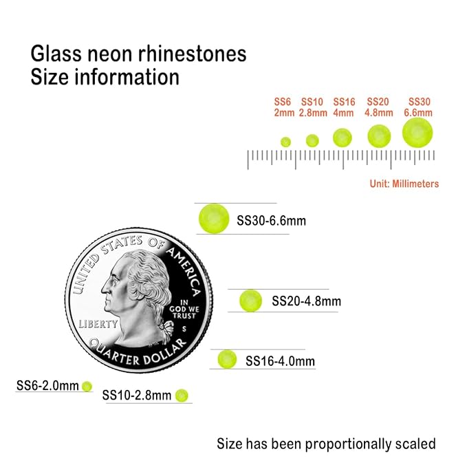 Flatback Glass Rhinestones,Bedazzler Gems 1440pcs Non Hotfix Crystal Rhinestones for Nail Charms Crafts Clothes Tumblers,Yellow Neon,SS20