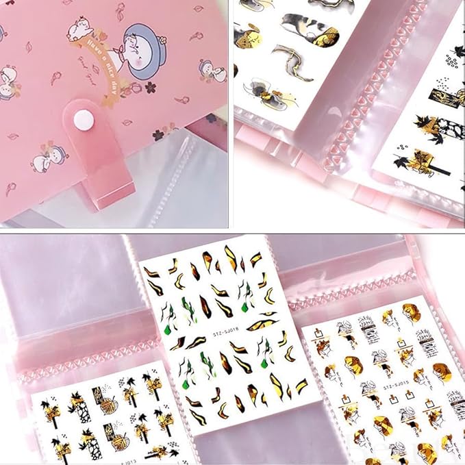 Zoance Brand Nail Art Sticker Storage Book, 1 Pack 120 Slot, Plastic, Water Resistant, Cartoon Design, Indoor Use, 1 Album with 20 Pages and 120 Grids