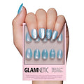 Glamnetic Press On Nails - Subzero | Opaque Pale Icy Blue Snowflake Graphic Short Oval Fake Nails in a Velvet Finish, Salon Quality | 15 Sizes - 30 Nail Kit