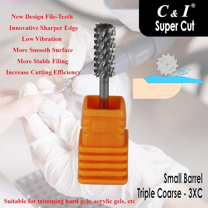 Super Cut Upgrade Edition, Small Barrel Nail Drill Bit for Electric Manicure Drill Machine, Remove The Nail Gels, Acrylic Gels, or Dip Powder (Triple Coarse -3XC)