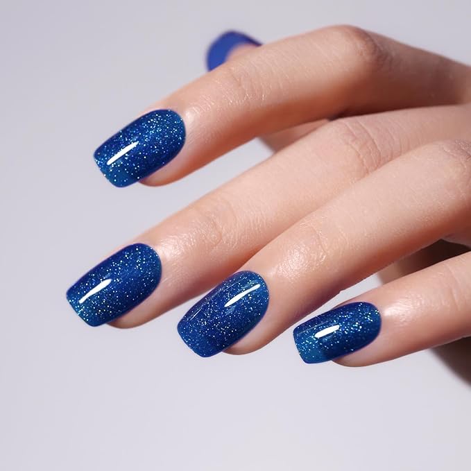 Glitter Gel Polish, 15ML Navy Blue Iridescent Glitter Gel Nail Polish Sparkle Shimmer Summer Rainbow Soak off LED UV for Art DIY Manicure