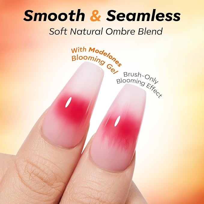 modelones Gel Top Base Coat and Blooming Gel Polish Set, 15ML 3PCS Clear Tortoise Bloom Marble Aura Painting Nail Art No Wipe Super Shiny Top Base Coat Soak Off U V DIY Manicure Gift for Women