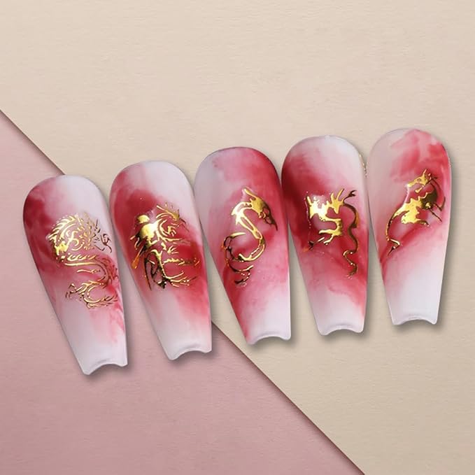 3D Gold Silver Dragon Nail Art Stickers for Designs - Bronzing Metallic Decals - Chinese Dragons Nail Supplies