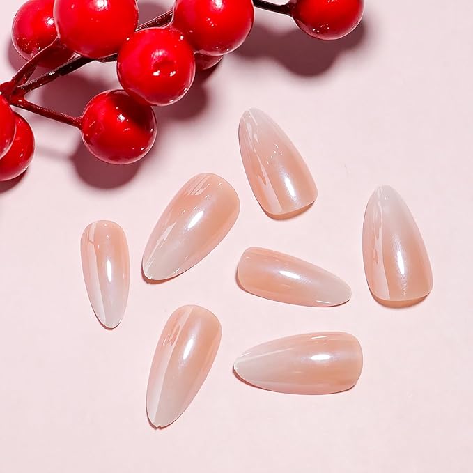 Ombre Press on Nails Almond Fake Nails with Design Chrome False Nails Press ons Medium Glossy Full Cover Acrylic Glue on Nails Artificial Stick on Nail for Women Manicure 24Pcs