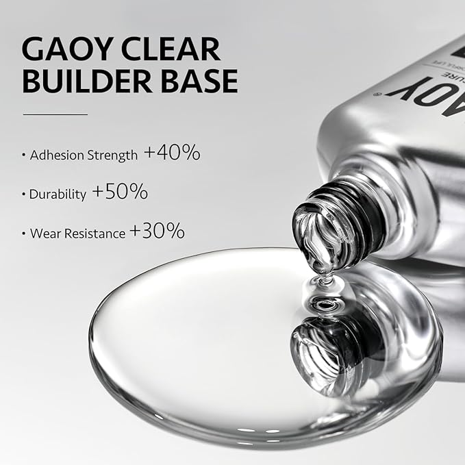 GAOY Glossy Gel Top Coat and Builder Base Set, 2 Pcs 16ml Glassy Top Coat and Clear Rubber Base Nail Strengthener Combination for UV Light Cure Gel Nail Polish