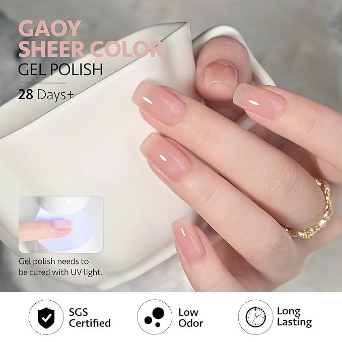 GAOY Jelly Nude Gel Nail Polish Set, 6 Transparent Colors Sheer Red Pink Brown Soak Off UV Light Cure Gel Polish Kit for Salon and Nail Art DIY at Home (Pack of 2)