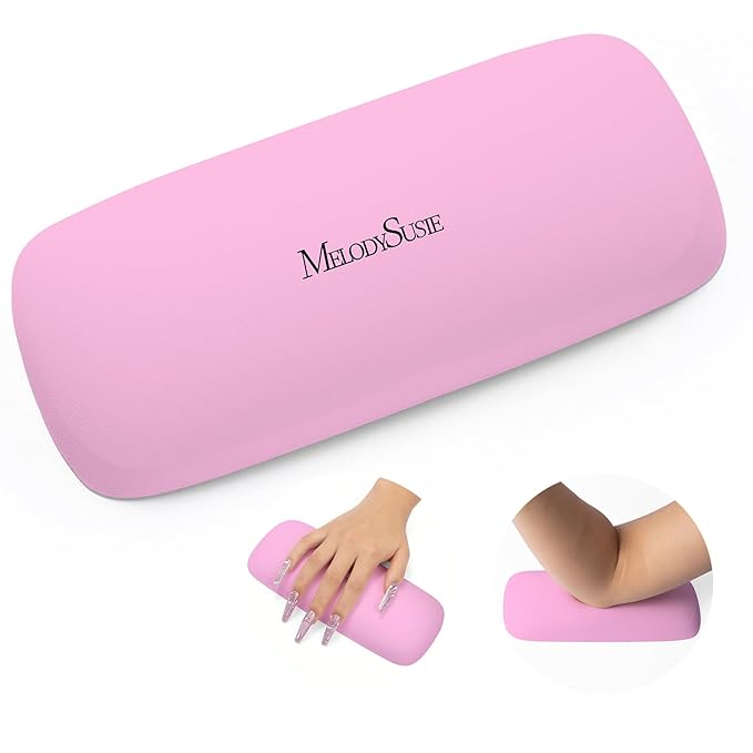 MelodySusie Nail Arm Rest, Portable Manicure Hand Rest, Professional PU Leather Nail Hand Rest Stand for Acrylic Nails, Nail Hand Pillow for Nail Tech Manicurist, Travel Salon Home, Pink