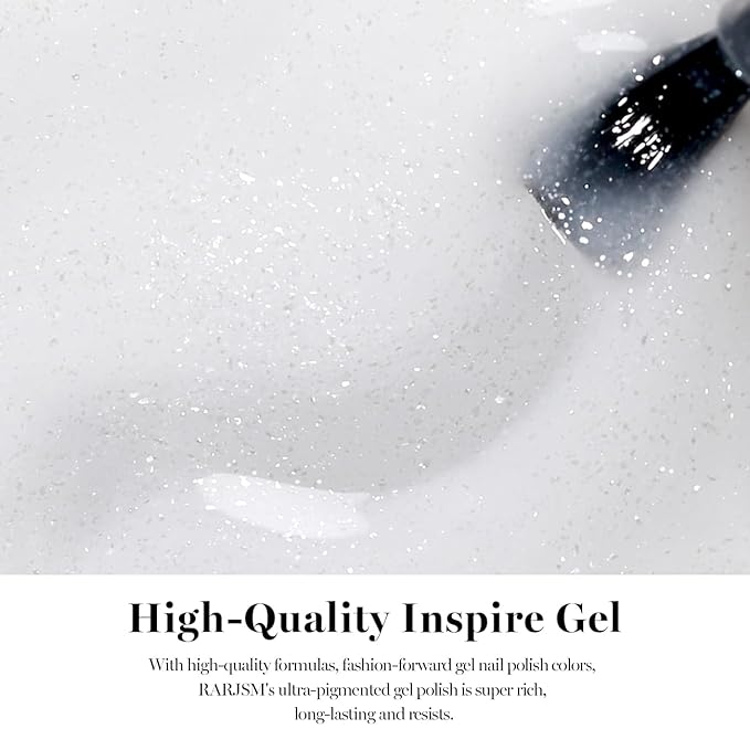 RARJSM Glitter Gel Nail Polish Nude Milky White Silver Shimmer Pigment Jelly Creamy White Yellow Gel Polish Neutral Color 15ml Sparkle Natural Color Soak off UV LED Cured for Home Salon DIY Nail Art