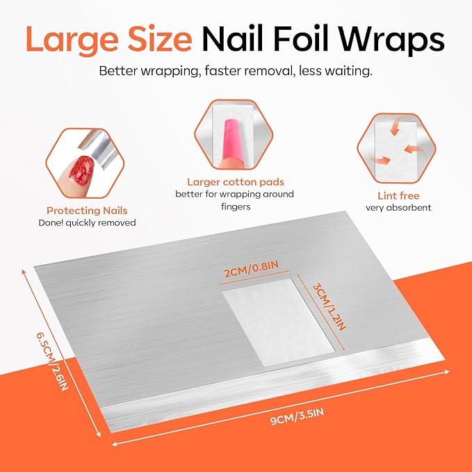 Modelones Nail Polish Remover Foil Wraps, 100 Pcs Pre-Cut Soak Off Gel Nail Remover Wraps with Cotton Pads for Gel & Acrylic Removal, Professional Nail Art for Home, Salon & DIY Use