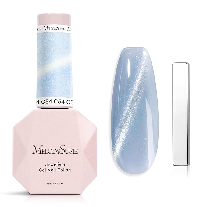 MelodySusie Jeweliver Cat Eye Gel Nail Polish, 0.5 Fl Oz Light Blue Glitter Holographic Magnetic Nail Polish with Magnet, UV Nail Polish for Nail Art Manicure Salon DIY at Home C54