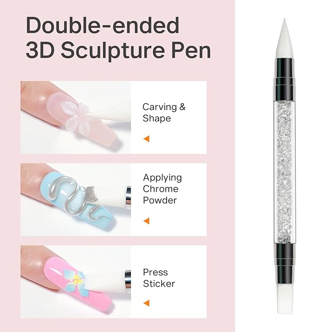 MIZHSE White 3D Gel Nail Art 30g Sculpting Gel Non-Sticky Molding Gels Solid U V LED Soak Off Gels Polish with 3D Flower Charm Nail Molds for Nails and Silicone Pen for Nail Design