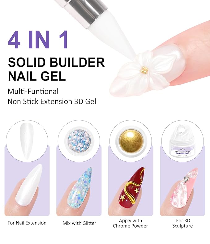 Pearl 3D Nail Gel LEDSUUEI: 60g Solid Nail Glue Gel Non-Sticky Molding Gels for Nails White Sculpting U V LED Soak Off Gels for Carving