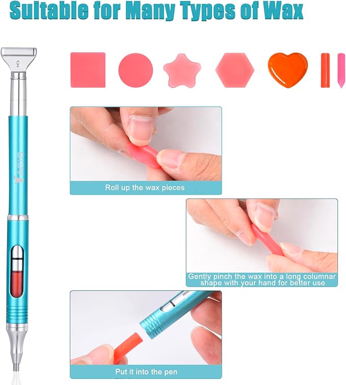 Diamond Art Pen Refillable Wax Pen for Diamond Painting, Metal 5D Diamonds Art Accessories Pens with a Multi Placer, Blue