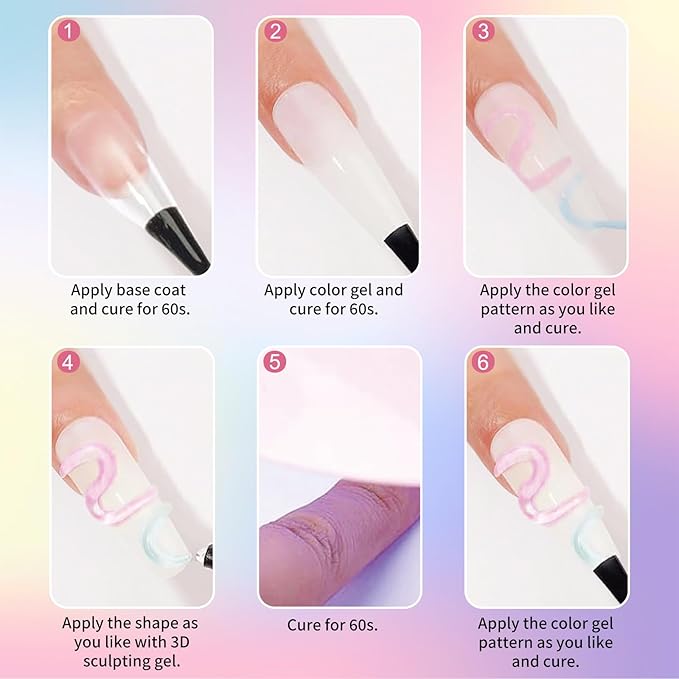 3D Nail Gel and Chrome Nail Powder Kit, 3 in 1 No Wipe Clear 3D Sculpting Gel for Nail Art Carving Molding Rhinestone Glue 15g, Gold Silver Metallic Mirror Nail Chrome Powder Glitter for Manicure
